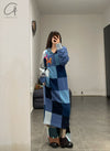 YANYAN KNITS 24 Autumn and Winter Plaid Hoodie Dress YYK-YYW24-1631-LAN Blue